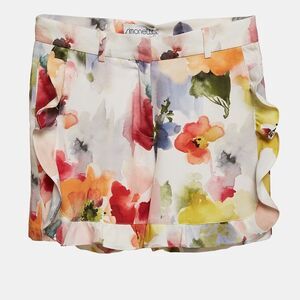Simonetta Multicolor Floral Print Crepe Ruffled Shorts S